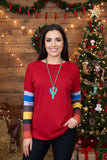 LW8514 Burgundy top w/multi color block sleeves (DS13)