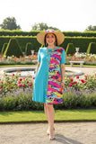 Blue & sequin & western prints short sleeve women dress w/side pockets GJQ15176 (AS13)