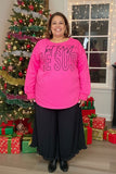 Plus size "but first JESUS" embroidery Christmas hot pink women sweatshirt XCH16561