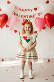 Red pink green hearts & green pompoms cream girls dress DLH2886 A8S4
