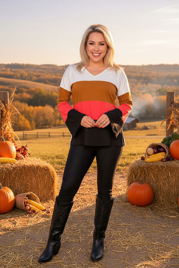 White & Brown & Pink & Black bell long sleeve women shirts GJQ15577