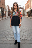 Floral & leopard & black color block half sleeves women top GJQ16303 GS4