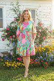 Spring flower printed 3/4 ruffle sleeve women dress GJQ16297