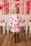 DLH2580 Red Pink hearts print long sleeve girls dress