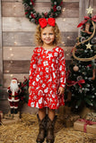 Christmas print long sleeve girls swirl dress A9S4 XCH0017-1H