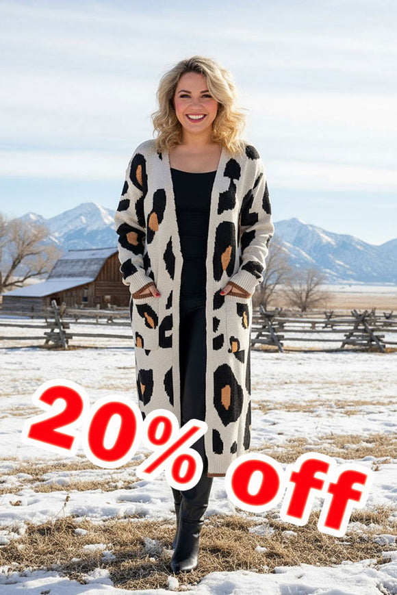 Mom and me knitted leopard long style open cardigan/sweater w/pockets MY15267