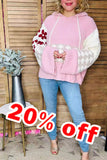 Checkered Flower Pink knitted loose style women hoodie sweater MY15306 IS7 top