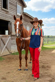 Western plus size women clothing Navy blue top w/multi color serape print GJQ10890 (FS12)