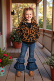 Black/brown leopard sherpa girls jacket (A11S3) DLH2644