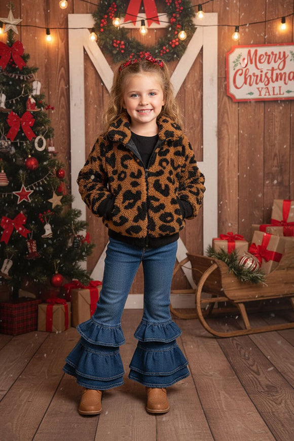 DLH2644 Wholesale Kids Black/brown leopard print girls jacket (A11S3)