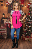 YMY13084 Fuchsia floral & leopard printed women top (ES2)