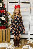 Christmas patterns printed long sleeve girls dress XCH0017-6H A9S4
