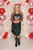Valentine's heart printed raglan long sleeve women dress w/side pockets DLH12143