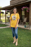 DLH10487 Mustrad Yellow cow peace sign & cactus sunflower printed short sleeve women t-shirt IS19