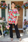 Southern Stitch floral printed mint ruffle short sleeve women's top GJQ16702 DS1F
