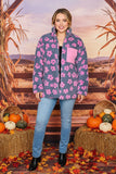 Plus size pink flower grey sherpa full-zip women jacket w/pocket DLH14445