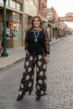 Western cowboy printed wide leg women pant XCH16879