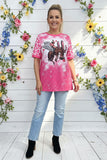 Cowboy riding horse printed short sleeves fuchsia women top XCH14568 CS9