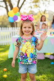 XCH0660-5H Leopard easter eggs & chicken printed girls t-shirt