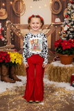 "Merry Christmas" & trees printed cow top red velvet bottom girls sets DLH2625 A9S6