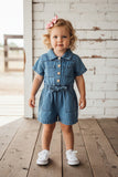 One piece soft denim toddler girls jumpsuit 250936M