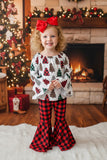 Kids Leopard & Plaid Christmas tree print top bottom girls outfit sets XCH0333-27H A4S2