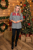 Black plaid red embroidery Christmas baby doll women top XCH16566