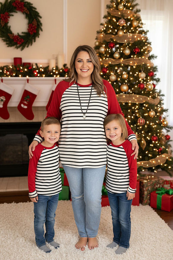 Mom and me Plus size striped & raglan long sleeve women top BQ15480