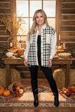 Checkered & cream long sleeve women jacket w/pockets XCH16528
