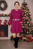 Fuchsia purple long sleeve key hole neckline women's dress wholesale YMY5426B-1 (AS13)
