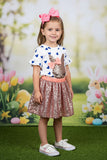 Easter sequin bunny patch top & sequin skirt/inside shorts 2pc girls sets XCH04022 A8S8
