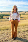Plus size brown straight design bell bottom women pants BQ15438-1 IS21