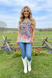 Floral & leopard printed women tank tops w/turquoise trim XCH14681 DF/DS9