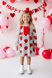 Red hearts & stripe printed long sleeve girls dress XCH0017-15H