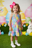 Easter multi color bunny printed sleeveless girls dress w/bag XCH07001 A8S8