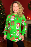 Christmas santa printed green long sleeve women shirt XCH16606