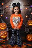 Bleached Halloween prints sweatshirt bell bottom girls clothing set XCH0010-5H (9S7)