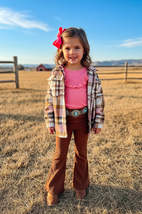 Colorful plaid fleece long sleeve girls shirts wholesale DLH2673 A15S3/CLE