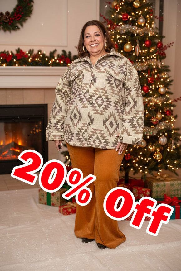 Wholesale aztec long sleeve women shacket w/buttons and pockets DLH14232