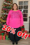Plus size "but first JESUS" embroidery Christmas hot pink women sweatshirt XCH16561