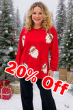 Sequin santa claus patch red women sweatshirts pullover tops XCH16546 FS2