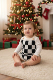 Checkered knitted adjustable sweater infant baby onesies 250933M A13S4