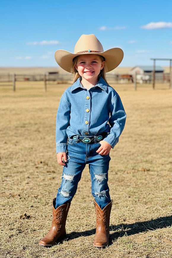 Unisex denim blue long sleeve cowboy/cowgirl children shirts DLH2689 (A11S5)