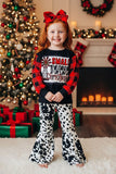 "SMALL TOWN Christmas" plaid sleeve top bell bottom pant girls sets XCH0018-8H A9S6