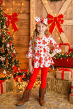 Red hearts & bows printed ruffle sleeve top &  legging 3pc girls sets XCH06001