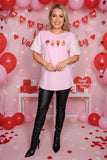 Ice cream embroidery pink sequin puff short sleeves women shirt DLH13632 ( IS7)