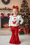 Chrsitmas Santa embroidery sweatshirts red pant 2pc girls clothing sets DLH2807 A9S8