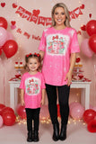 Mom and me Heart & bow print valentine short sleeve women fuchsia t-shirt DLH13521