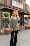 Western cactus printed & olive green long sleeve women tops GJQ10114 (FS13)/CLE