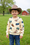 Excavator prints long sleeve cream boys sweatshirt 250930M A15S1